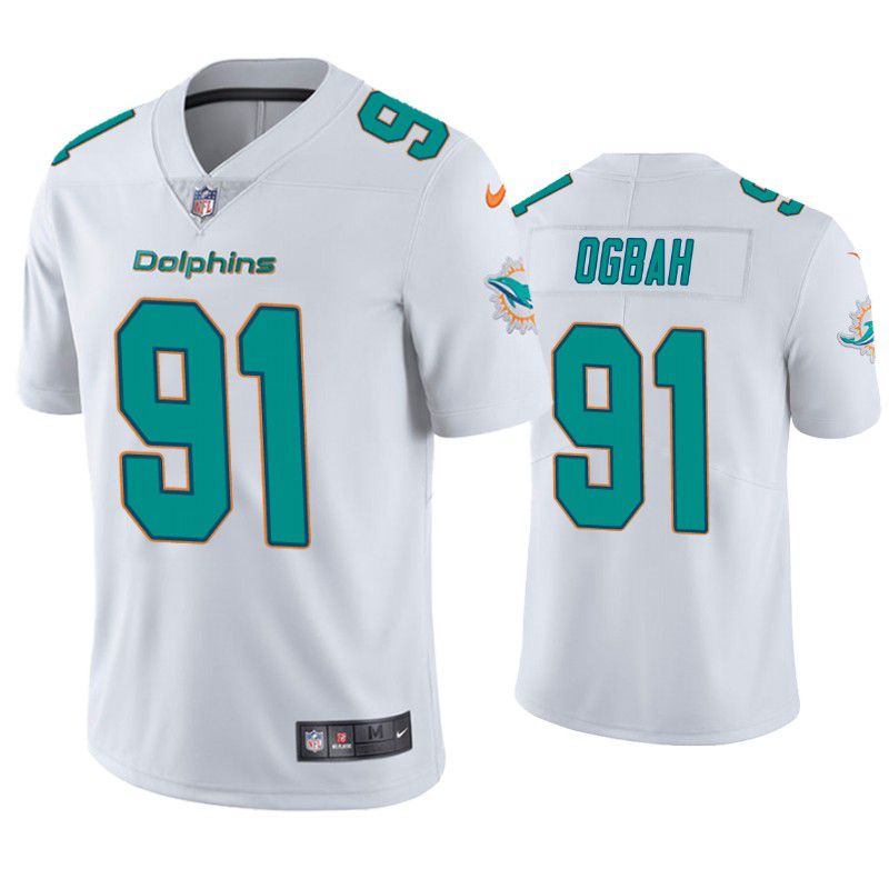 Men Miami Dolphins 91 Emmanuel Ogbah Nike White Vapor Limited NFL Jersey